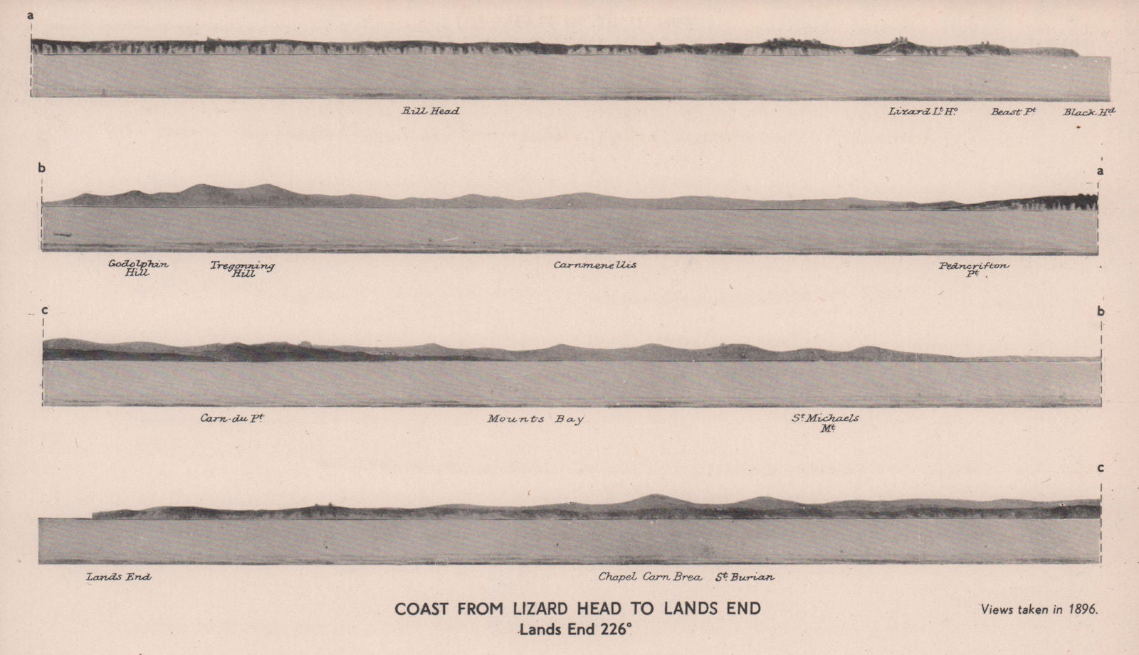Lizard Head to Land's End 226°. Cornwall coast profile. ADMIRALTY 1943 print